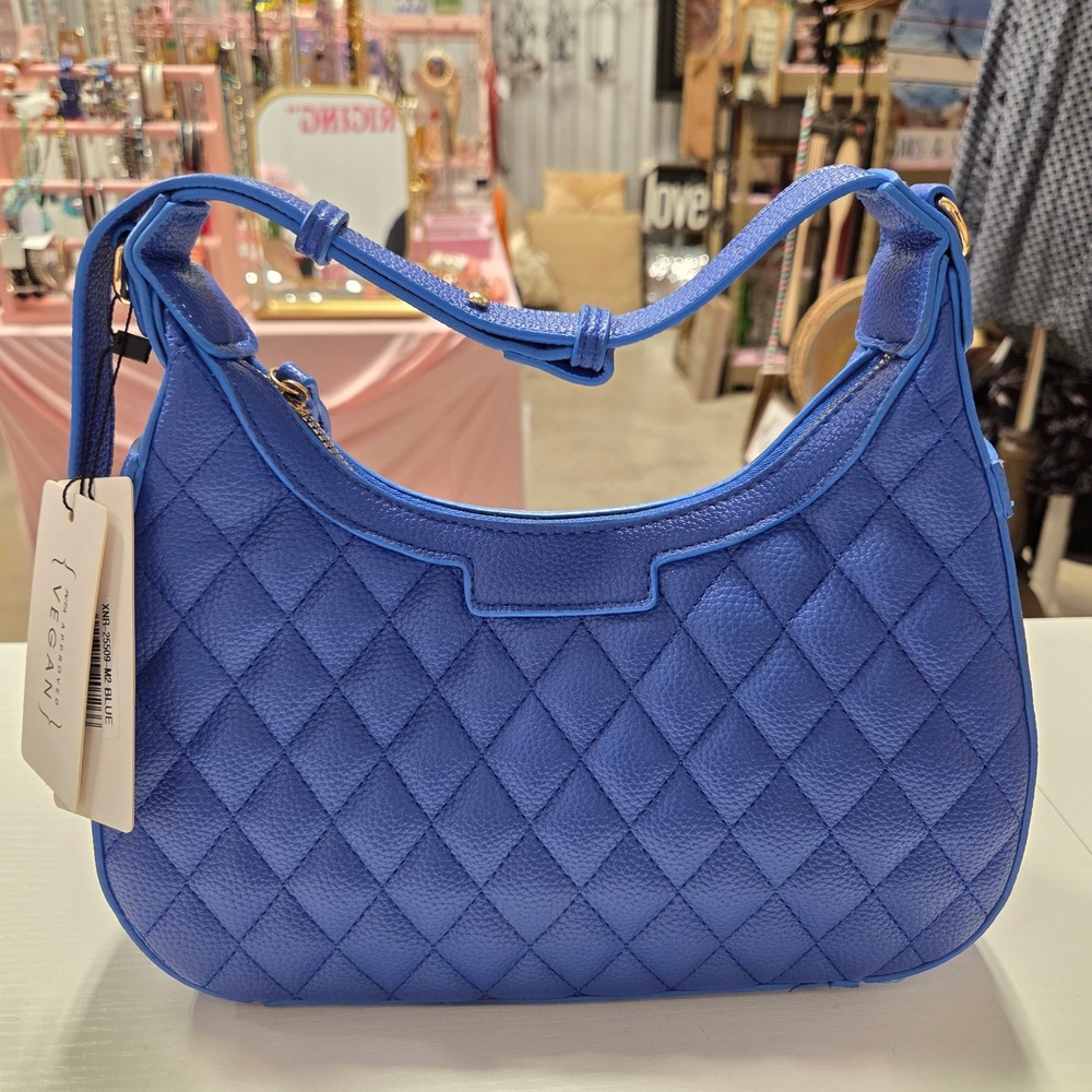 Blue Quilted Hobo Shoulder Bag and Wallet Set - Picture 2 of 8